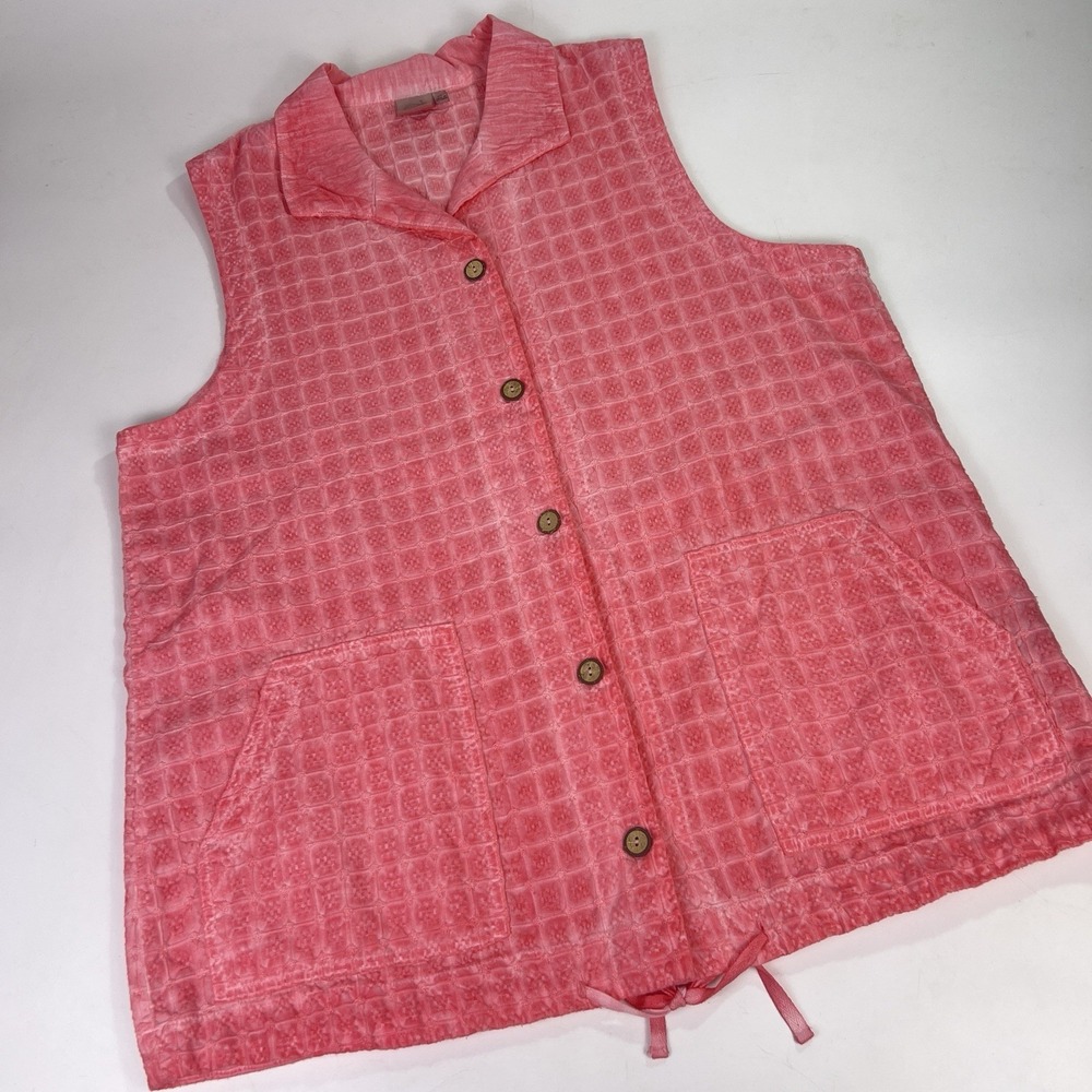Focus Casual Life Tunic Vest XL Coral Pink Cotton Waffle Texture Artsy Lagenlook